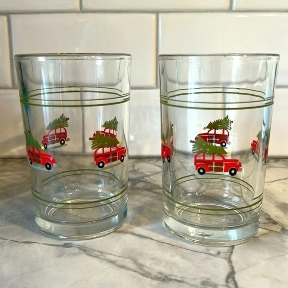 Pottery Barn Woody Car Juice Glasses, Set of 2